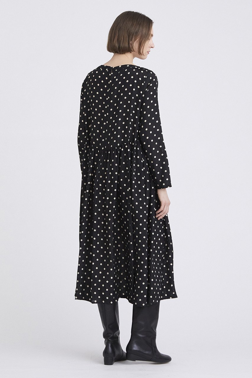 【ハウス オブ ロータス/HOUSE OF LOTUS】のシルクハブタエドットワンピース 人気、トレンドファッション・服の通販 founy(ファニー) 　ファッション　Fashion　レディースファッション　Fashion for Women　ワンピース　Dresses　チュニック　Tunic Tops & Dresses　おすすめ　Recommended / Our Picks　エレガント 上品　Elegant　カーディガン　Cardigan, Knitwear　ギャザー　Gathered, Ruffled　シルク　Silk, 100% Silk　シンプル　Simple, Minimal　チュニック　Tunic, Long Top　ドット　Polka Dot, Dot Pattern　フレア　Flare, Flared　プリント　Print, Printed Pattern　モノトーン　Monotone, Black and White　リュクス　Luxury, Elegant, High-End, Chic　other-8|ID: prp329100003033624 ipo3291000000032903259