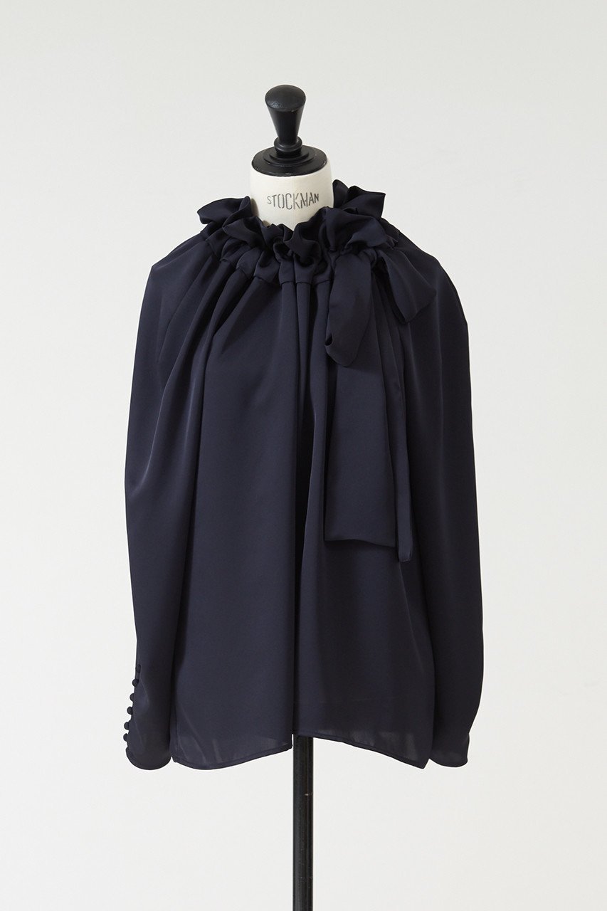 【デザイン ワークス/DESIGN WORKS】のサテンリボンブラウス インテリア・キッズ・メンズ・レディースファッション・服の通販 founy(ファニー) 　ファッション　Fashion　レディースファッション　Fashion for Women　トップス・カットソー　Cut & Sew Tops　シャツ・ブラウス・オフィスカジュアル　Elegant Blouses & Button-Ups　ウォッシャブル　Machine Washable　サテン　Satin, Glossy Fabric　スリーブ　Sleeve, Long Sleeve / Short Sleeve　ダブル　Double, Double-Breasted　ロング　Long, Long-Length　定番　Standard, Basic Item　長袖　Long Sleeve, Full Sleeve　ネイビー|ID: prp329100003053771 ipo3291000000032887801