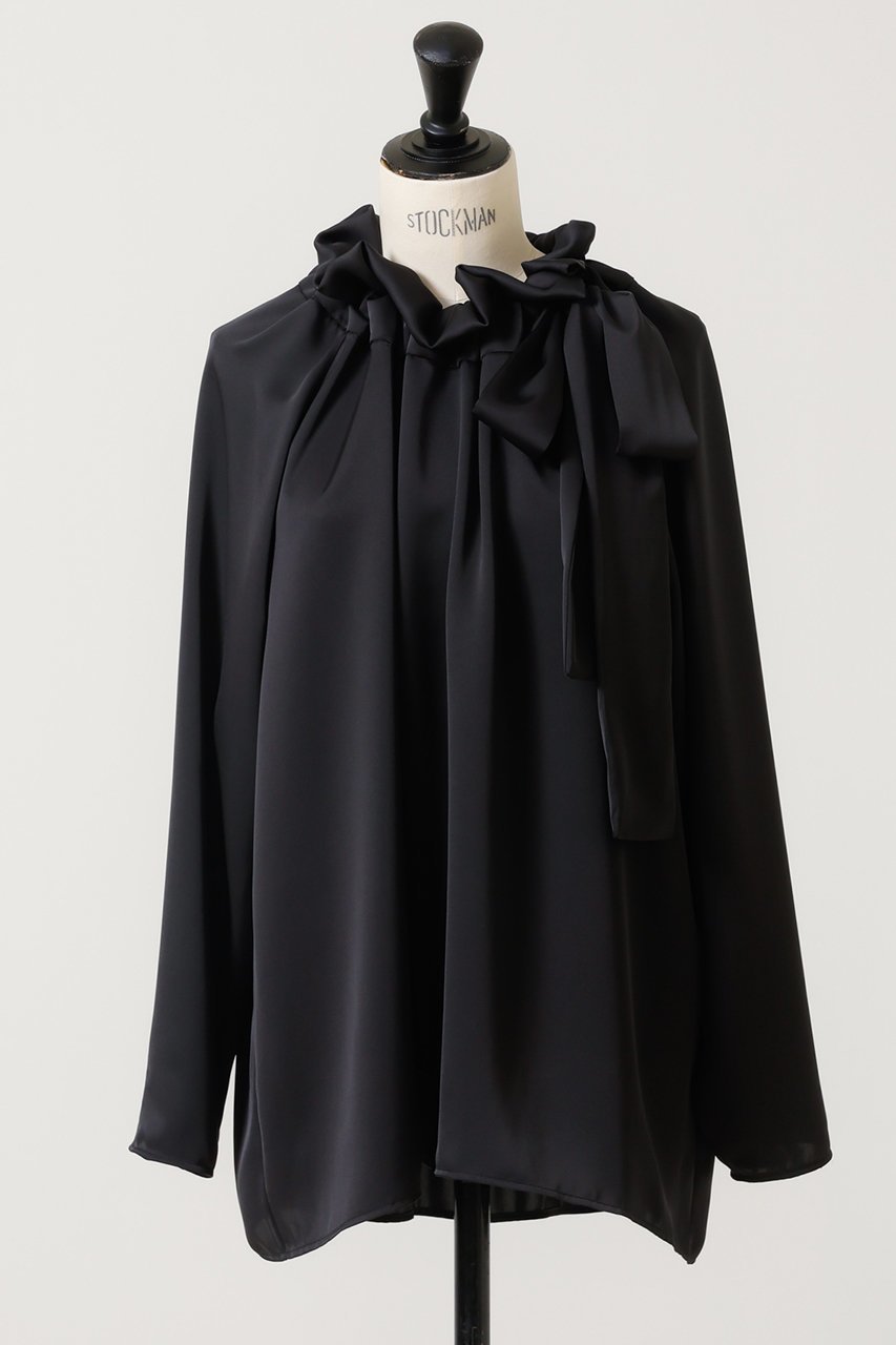 【デザイン ワークス/DESIGN WORKS】のサテンリボンブラウス インテリア・キッズ・メンズ・レディースファッション・服の通販 founy(ファニー) 　ファッション　Fashion　レディースファッション　Fashion for Women　トップス・カットソー　Cut & Sew Tops　シャツ・ブラウス・オフィスカジュアル　Elegant Blouses & Button-Ups　ウォッシャブル　Machine Washable　サテン　Satin, Glossy Fabric　スリーブ　Sleeve, Long Sleeve / Short Sleeve　ダブル　Double, Double-Breasted　ロング　Long, Long-Length　定番　Standard, Basic Item　長袖　Long Sleeve, Full Sleeve　ブラック|ID: prp329100003053771 ipo3291000000032887808