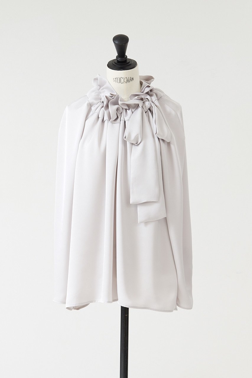 【デザイン ワークス/DESIGN WORKS】のサテンリボンブラウス インテリア・キッズ・メンズ・レディースファッション・服の通販 founy(ファニー) ファッション Fashion レディースファッション Fashion for Women トップス・カットソー Cut & Sew Tops シャツ・ブラウス・オフィスカジュアル Elegant Blouses & Button-Ups ウォッシャブル Machine Washable サテン Satin, Glossy Fabric スリーブ Sleeve, Long Sleeve / Short Sleeve ダブル Double, Double-Breasted ロング Long, Long-Length 定番 Standard, Basic Item 長袖 Long Sleeve, Full Sleeve ライトグレー|ID: prp329100003053771 ipo3291000000035823187