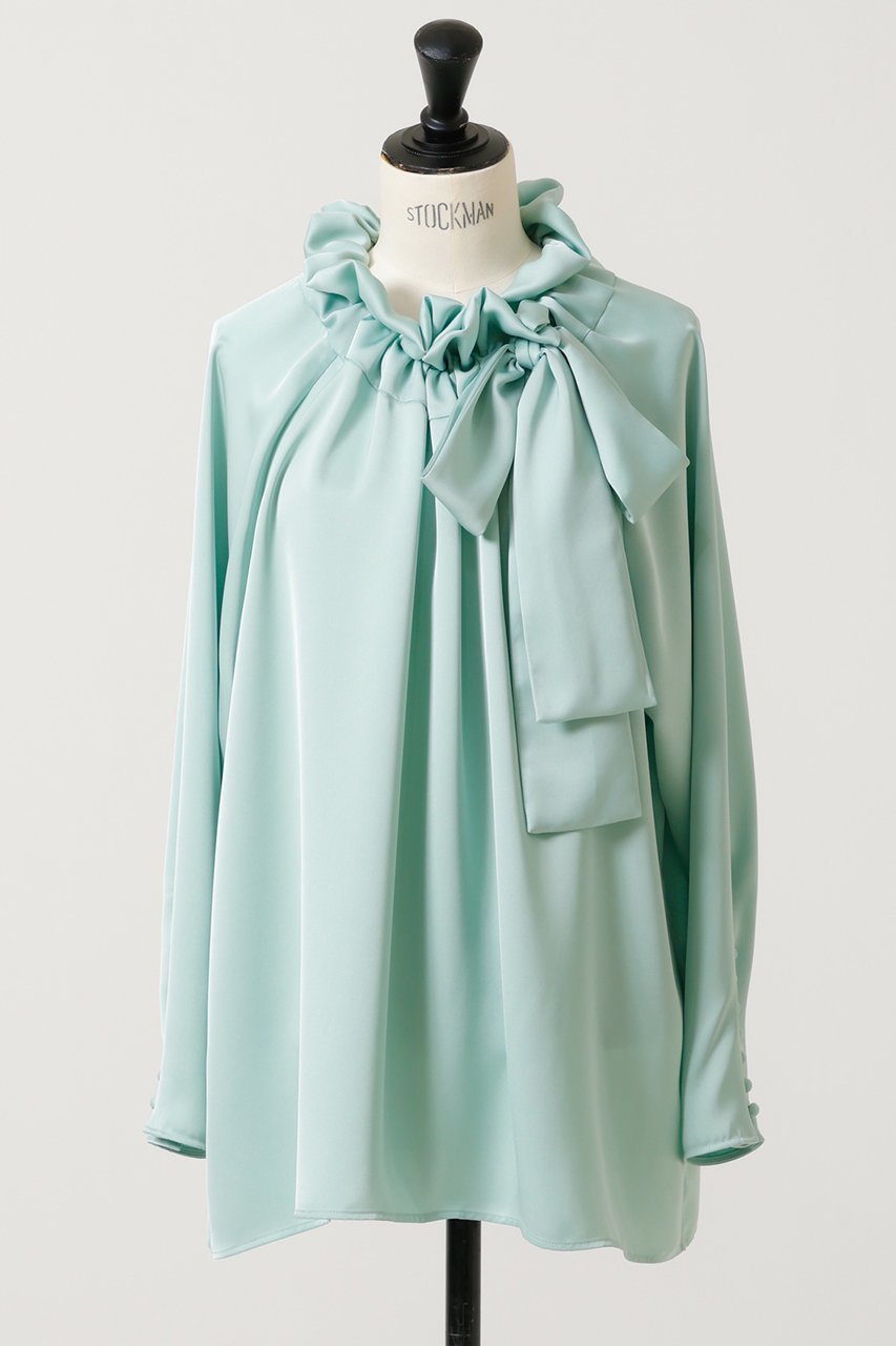 【デザイン ワークス/DESIGN WORKS】のサテンリボンブラウス インテリア・キッズ・メンズ・レディースファッション・服の通販 founy(ファニー) ファッション Fashion レディースファッション Fashion for Women トップス・カットソー Cut & Sew Tops シャツ・ブラウス・オフィスカジュアル Elegant Blouses & Button-Ups ウォッシャブル Machine Washable サテン Satin, Glossy Fabric スリーブ Sleeve, Long Sleeve / Short Sleeve ダブル Double, Double-Breasted ロング Long, Long-Length 定番 Standard, Basic Item 長袖 Long Sleeve, Full Sleeve グリーン1|ID: prp329100003053771 ipo3291000000035823189