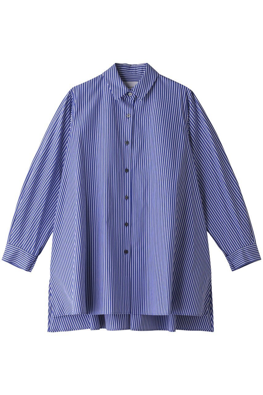 【ミディウミソリッド/MIDIUMISOLID】のスリットスリーブチュニックシャツ(ストライプ) インテリア・キッズ・メンズ・レディースファッション・服の通販 founy(ファニー) 　ファッション　Fashion　レディースファッション　Fashion for Women　トップス・カットソー　Cut & Sew Tops　シャツ・ブラウス・オフィスカジュアル　Elegant Blouses & Button-Ups　ストライプ　Stripe, Striped Pattern　スリット　Slit, Slit Detail　スリーブ　Sleeve, Long Sleeve / Short Sleeve　ロング　Long, Long-Length　エレガント 上品　Elegant　長袖　Long Sleeve, Full Sleeve　ブルー|ID: prp329100003080068 ipo3291000000035489456