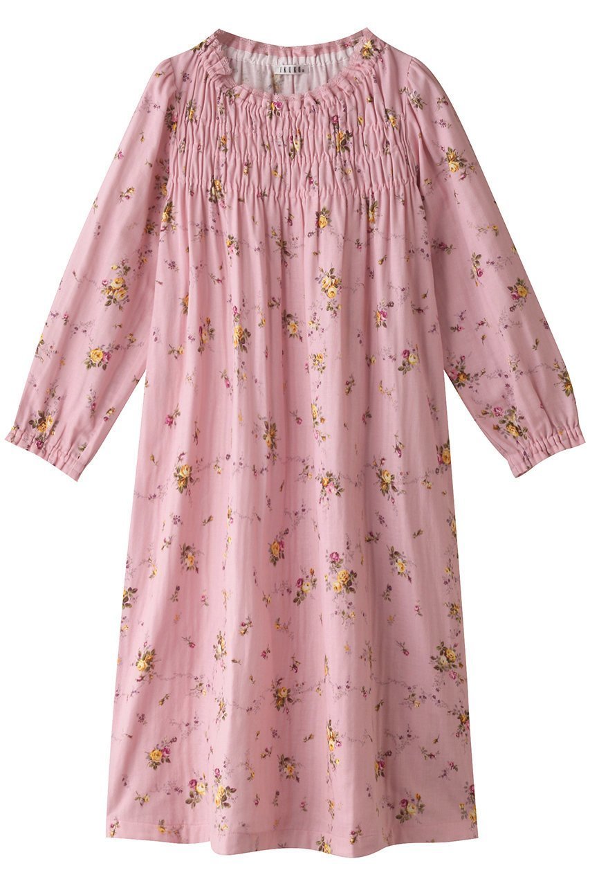 【イクコ/IKUKO】のダブルガーゼ花柄プリント シャーリングネグリジェ インテリア・キッズ・メンズ・レディースファッション・服の通販 founy(ファニー) 　ファッション　Fashion　レディースファッション　Fashion for Women　シャーリング　Shirring, Ruched　ダブル　Double, Double-Breasted　パジャマ　Pajamas, Sleepwear　プリント　Print, Printed Pattern　吸水　Absorbent, Quick-Dry　ピンク|ID: prp329100003096745 ipo3291000000032832241