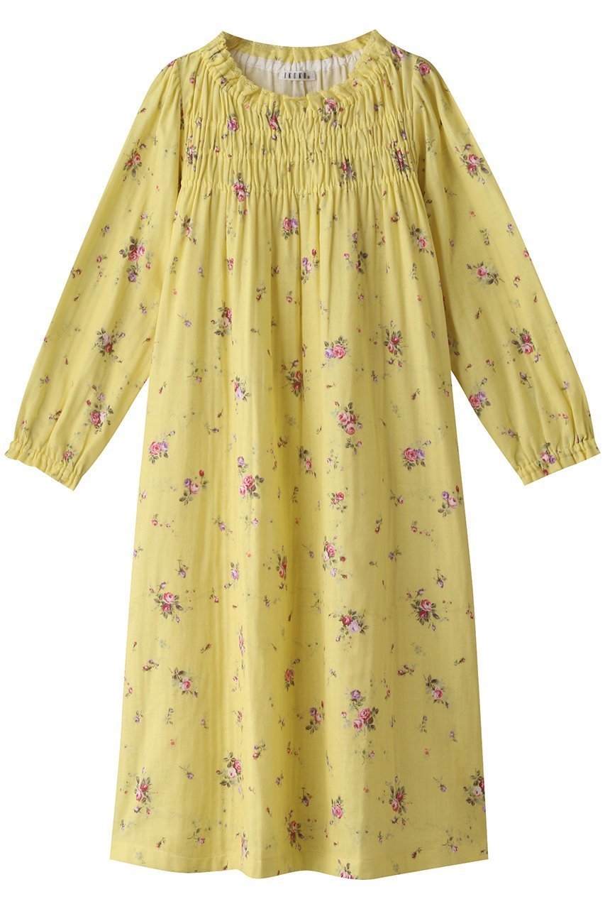 【イクコ/IKUKO】のダブルガーゼ花柄プリント シャーリングネグリジェ インテリア・キッズ・メンズ・レディースファッション・服の通販 founy(ファニー) 　ファッション　Fashion　レディースファッション　Fashion for Women　シャーリング　Shirring, Ruched　ダブル　Double, Double-Breasted　パジャマ　Pajamas, Sleepwear　プリント　Print, Printed Pattern　吸水　Absorbent, Quick-Dry　イエロー|ID: prp329100003096745 ipo3291000000032832242