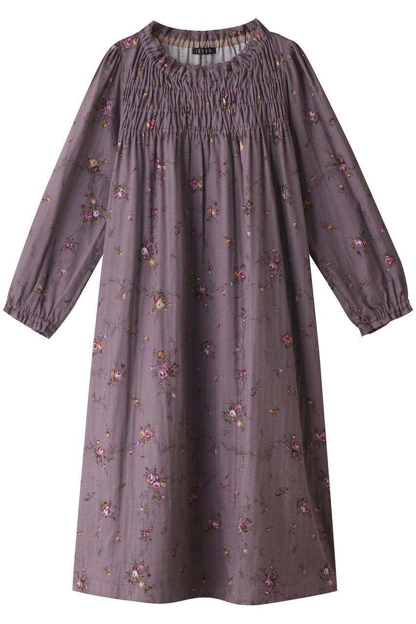 【イクコ/IKUKO】のダブルガーゼ花柄プリント シャーリングネグリジェ インテリア・キッズ・メンズ・レディースファッション・服の通販 founy(ファニー) 　ファッション　Fashion　レディースファッション　Fashion for Women　シャーリング　Shirring, Ruched　ダブル　Double, Double-Breasted　パジャマ　Pajamas, Sleepwear　プリント　Print, Printed Pattern　吸水　Absorbent, Quick-Dry　パープル|ID: prp329100003096745 ipo3291000000032832243