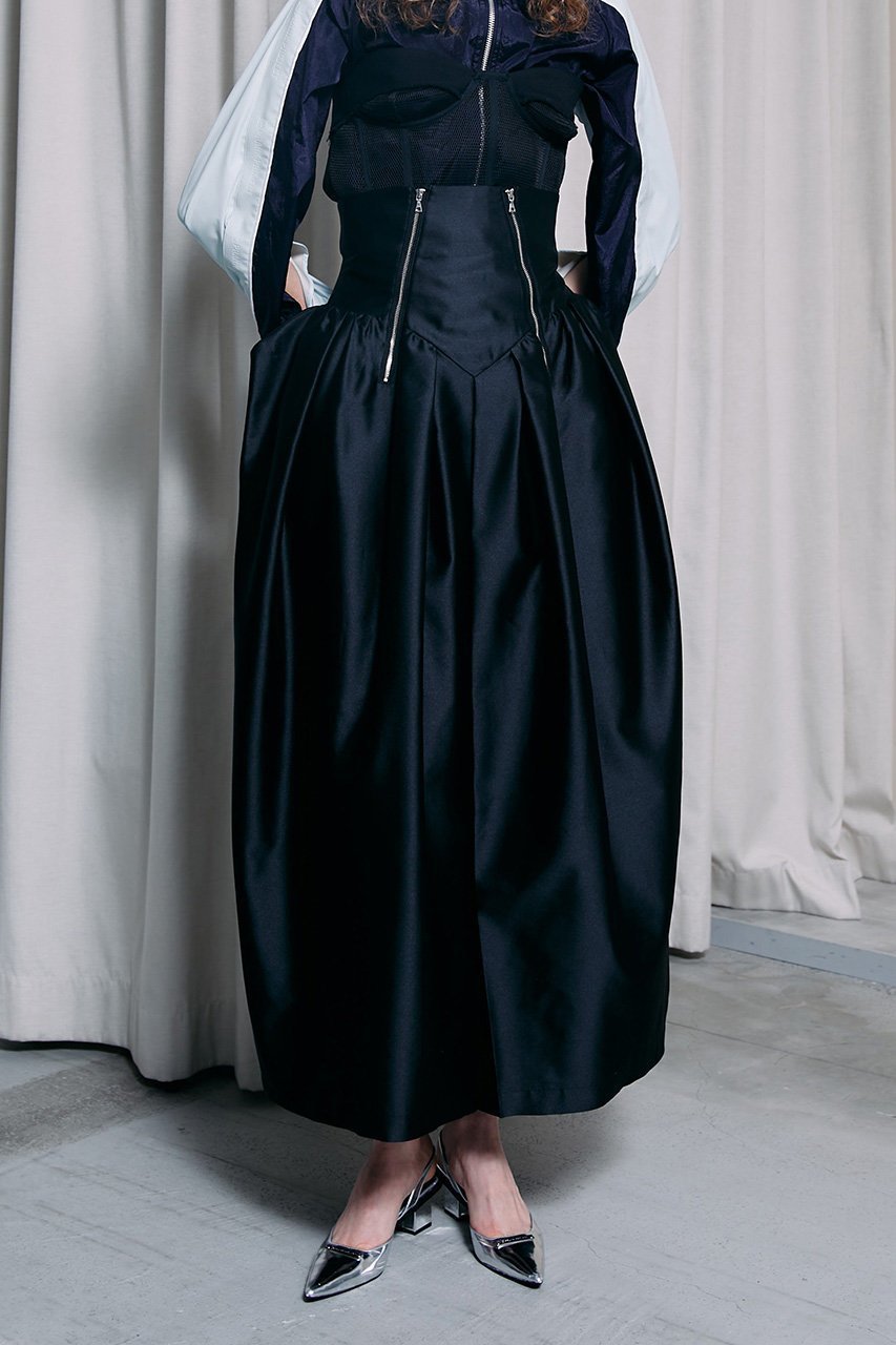 【プランク プロジェクト/PRANK PROJECT】のシルクダブルファスナーボリュームスカート / Silk Double Zipper Voluminous Skirt インテリア・キッズ・メンズ・レディースファッション・服の通販 founy(ファニー) 　ファッション　Fashion　レディースファッション　WOMEN　スカート　Skirt　ロングスカート　Long Skirt　クラシカル　Classical　コンパクト　Compact　シルク　Silk　チュール　Tulle　ロング　Long　BLK(ブラック)|ID: prp329100003135189 ipo3291000000021225396