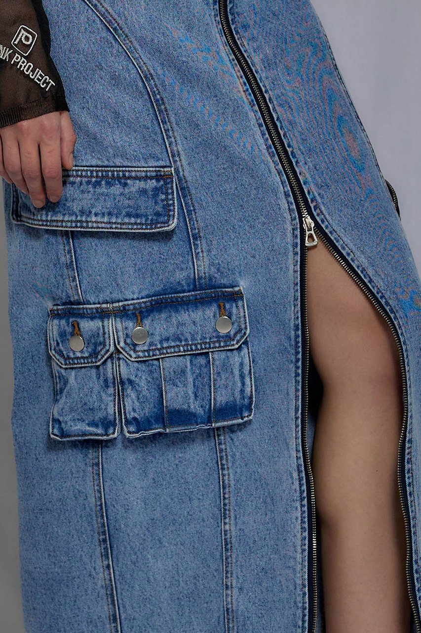 【プランク プロジェクト/PRANK PROJECT】のデニムカーゴスカート / Denim Cargo Skirt 人気、トレンドファッション・服の通販 founy(ファニー) 　ファッション　Fashion　レディースファッション　Fashion for Women　スカート　Skirts　ロングスカート　Long Skirts / Maxi & Midi Skirts　おすすめ　Recommended / Our Picks　ケミカル　Chemical, Chemical Wash　スリット　Slit, Slit Detail　デニム　Denim, Jeans Material　トレンド　Trend, Trending Now　フロント　Front, Front Design　マキシ　Maxi, Full Length　ロング　Long, Long-Length　other-7|ID: prp329100003135192 ipo3291000000032846378