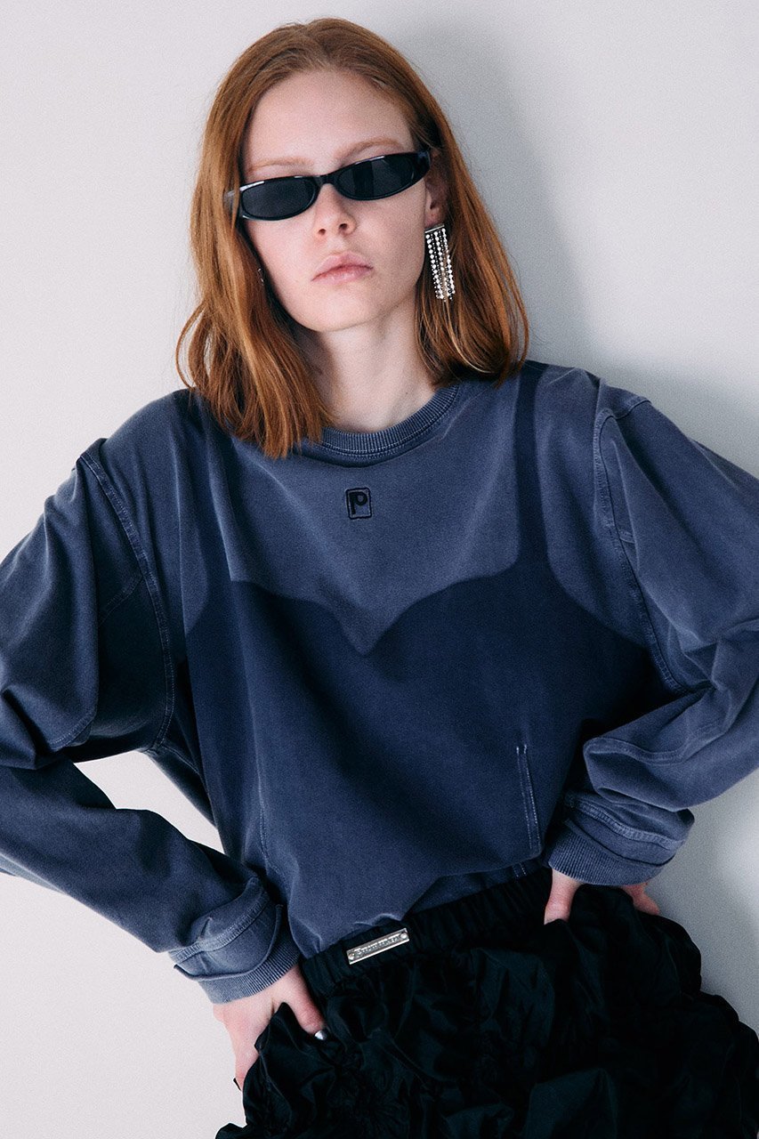 【プランク プロジェクト/PRANK PROJECT】のビスチェオーバーダイロンTEE / Bistier Over Dye Long Sleeve Tee インテリア・キッズ・メンズ・レディースファッション・服の通販 founy(ファニー) 　ファッション　Fashion　レディースファッション　Fashion for Women　トップス・カットソー　Cut & Sew Tops　シャツ・ブラウス・オフィスカジュアル　Elegant Blouses & Button-Ups　ロングTシャツ・Tシャツ　Longline T-Shirts & Tees　カットソー・ベーシックTシャツ　Cut-and-Sewn Tops / Stretch Tees & Basics　ビスチェ　Bustiers & Corset Tops / Layered Bustier Style　グラデーション　Gradient, Ombre　ジーンズ　Jeans, Denim Pants　スリーブ　Sleeve, Long Sleeve / Short Sleeve　ビスチェ　Bustier, Corset Top　ビンテージ　Vintage, Retro Style　ボトム　Bottoms, Lower Wear　ロング　Long, Long-Length　BLU(ブルー)|ID: prp329100003135234 ipo3291000000032937372