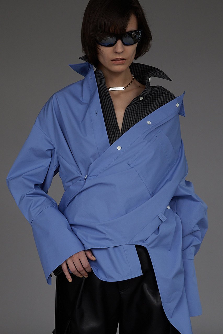 【プランク プロジェクト/PRANK PROJECT】のマルチファブリックオーバーシャツ / Multi Fabric Over Shirt インテリア・キッズ・メンズ・レディースファッション・服の通販 founy(ファウニー) 　ファッション　Fashion　レディースファッション　Fashion for Women　トップス・カットソー　Cut & Sew Tops　シャツ・ブラウス・オフィスカジュアル　Elegant Blouses & Button-Ups　ウォッシャブル　Machine Washable　春　Spring　吸水　Absorbent, Quick-Dry　シェイプ　Shape, Slim Fit　シルク　Silk, 100% Silk　シンプル　Simple, Minimal　ストレッチ　Stretch, Stretchy Fabric　スリーブ　Sleeve, Long Sleeve / Short Sleeve　チェック　Check, Plaid, Tartan　ロング　Long, Long-Length　BLU(ブルー)|ID: prp329100003135244 ipo3291000000036726302