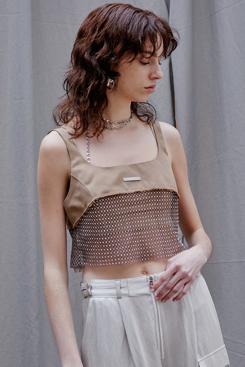 【プランク プロジェクト/PRANK PROJECT】のビジューメッシュトップ / Bijou Mesh Top 人気、トレンドファッション・服の通販 founy(ファニー) 　ファッション　Fashion　レディースファッション　Fashion for Women　トップス・カットソー　Cut & Sew Tops　キャミソール&ノースリーブ　Camisoles & Sleeveless Tops　シャツ・ブラウス・オフィスカジュアル　Elegant Blouses & Button-Ups　ロングTシャツ・Tシャツ　Longline T-Shirts & Tees　カットソー・ベーシックTシャツ　Cut-and-Sewn Tops / Stretch Tees & Basics　アクセサリー　Fashion Accessories　キャミソール　Camisole, Spaghetti Strap Top　コンビ　Combo, Combination Style　サテン　Satin, Glossy Fabric　サロペット　Overalls, Salopette　ジャケット　Jacket, Outerwear　スクエア　Square, Square Shape　ストーン　Stone, Gem-Like　タンク　Tank Top, Sleeveless Top　ビスチェ　Bustier, Corset Top　メッシュ　Mesh, Net Fabric　軽量　Lightweight, Ultra Light　other-6|ID: prp329100003135258 ipo3291000000036653895