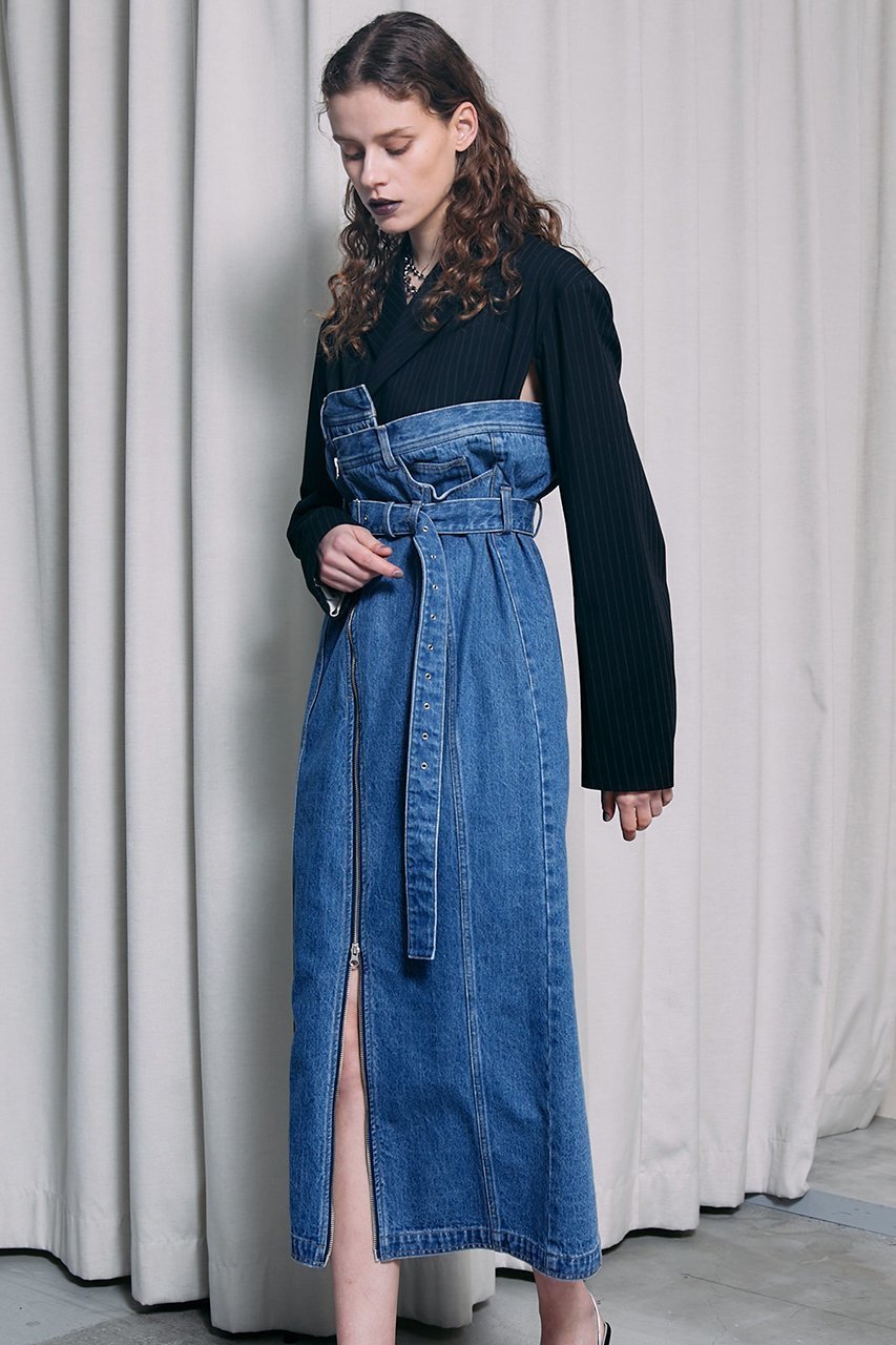 【プランク プロジェクト/PRANK PROJECT】のテーラードデニムワンピース / Tailored Denim Dress インテリア・キッズ・メンズ・レディースファッション・服の通販 founy(ファニー) 　ファッション　Fashion　レディースファッション　Fashion for Women　ワンピース　Dresses　フォーマル・パーティードレス・結婚式用ドレス　Elegant & Casual Dresses　チュニック　Tunic Tops & Dresses　アシンメトリー　Asymmetrical Style　春　Spring　ジャケット　Jacket, Outerwear　ストレッチ　Stretch, Stretchy Fabric　ストレート　Straight, Straight Cut　スリット　Slit, Slit Detail　セパレート　Separate, Two-Piece　チュニック　Tunic, Long Top　デニム　Denim, Jeans Material　ドット　Polka Dot, Dot Pattern　フロント　Front, Front Design　メタル　Metal, Metal Parts　モダン　Modern, Contemporary　ロング　Long, Long-Length　おすすめ　Recommended / Our Picks　BLU(ブルー)|ID: prp329100003135271 ipo3291000000032903680