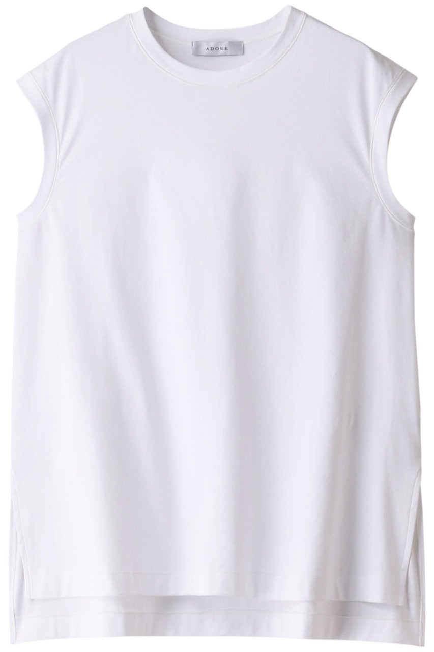 【アドーア/ADORE】のクリアハイゲージスリーブレスカットソー インテリア・キッズ・メンズ・レディースファッション・服の通販 founy(ファニー) ファッション Fashion レディースファッション Fashion for Women トップス・カットソー Cut & Sew Tops キャミソール&ノースリーブ Camisoles & Sleeveless Tops シャツ・ブラウス・オフィスカジュアル Elegant Blouses & Button-Ups ロングTシャツ・Tシャツ Longline T-Shirts & Tees カットソー・ベーシックTシャツ Cut-and-Sewn Tops / Stretch Tees & Basics キャミソール Camisole, Spaghetti Strap Top シンプル Simple, Minimal タンク Tank Top, Sleeveless Top ホワイト|ID: prp329100003157303 ipo3291000000034336075