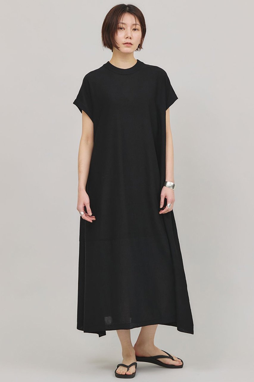 【カレンソロジー/Curensology】のニットフレアワンピース インテリア・キッズ・メンズ・レディースファッション・服の通販 founy(ファニー) 　ファッション　Fashion　レディースファッション　Fashion for Women　ワンピース　Dresses　チュニック　Tunic Tops & Dresses　シアー　Sheer, See-Through　シンプル　Simple, Minimal　スリーブ　Sleeve, Long Sleeve / Short Sleeve　チュニック　Tunic, Long Top　デニム　Denim, Jeans Material　フレア　Flare, Flared　フレンチ　French, French Style　レギンス　Leggings, Stretch Pants　ロング　Long, Long-Length　エレガント 上品　Elegant　夏　Summer　ブラック|ID: prp329100003165924 ipo3291000000033705116