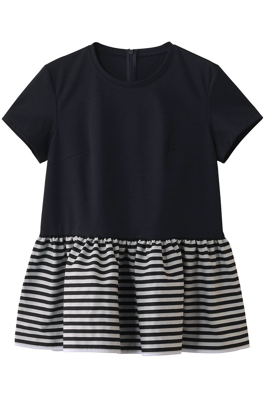 【ボーダーズ アット バルコニー/BORDERS at BALCONY】のペプラムTシャツ インテリア・キッズ・メンズ・レディースファッション・服の通販 founy(ファニー) 　ファッション　Fashion　レディースファッション　Fashion for Women　トップス・カットソー　Cut & Sew Tops　シャツ・ブラウス・オフィスカジュアル　Elegant Blouses & Button-Ups　ロングTシャツ・Tシャツ　Longline T-Shirts & Tees　カットソー・ベーシックTシャツ　Cut-and-Sewn Tops / Stretch Tees & Basics　ショート　Short, Short Length　シンプル　Simple, Minimal　スリーブ　Sleeve, Long Sleeve / Short Sleeve　フェミニン　Feminine, Girly　フリル　Frill, Ruffle　ペプラム　Peplum, Flared Hem　ボーダー　Border, Stripe　定番　Standard, Basic Item　ネイビー|ID: prp329100003165974 ipo3291000000032848087
