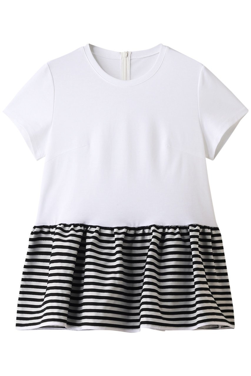 【ボーダーズ アット バルコニー/BORDERS at BALCONY】のペプラムTシャツ インテリア・キッズ・メンズ・レディースファッション・服の通販 founy(ファニー) 　ファッション　Fashion　レディースファッション　Fashion for Women　トップス・カットソー　Cut & Sew Tops　シャツ・ブラウス・オフィスカジュアル　Elegant Blouses & Button-Ups　ロングTシャツ・Tシャツ　Longline T-Shirts & Tees　カットソー・ベーシックTシャツ　Cut-and-Sewn Tops / Stretch Tees & Basics　ショート　Short, Short Length　シンプル　Simple, Minimal　スリーブ　Sleeve, Long Sleeve / Short Sleeve　フェミニン　Feminine, Girly　フリル　Frill, Ruffle　ペプラム　Peplum, Flared Hem　ボーダー　Border, Stripe　定番　Standard, Basic Item　ホワイト|ID: prp329100003165974 ipo3291000000036006998