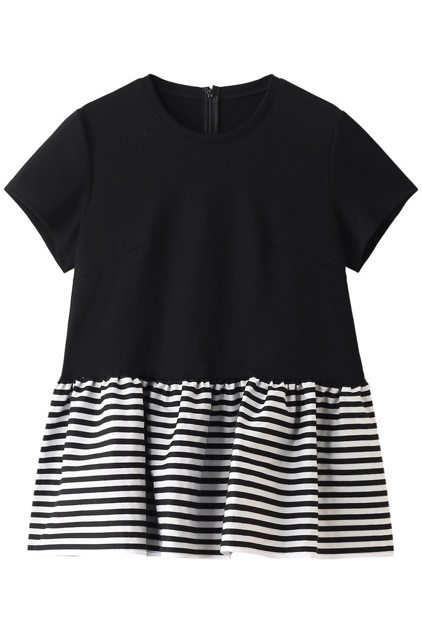 【ボーダーズ アット バルコニー/BORDERS at BALCONY】のペプラムTシャツ インテリア・キッズ・メンズ・レディースファッション・服の通販 founy(ファウニー) 　ファッション　Fashion　レディースファッション　Fashion for Women　トップス・カットソー　Cut & Sew Tops　シャツ・ブラウス・オフィスカジュアル　Elegant Blouses & Button-Ups　ロングTシャツ・Tシャツ　Longline T-Shirts & Tees　カットソー・ベーシックTシャツ　Cut-and-Sewn Tops / Stretch Tees & Basics　ショート　Short, Short Length　シンプル　Simple, Minimal　スリーブ　Sleeve, Long Sleeve / Short Sleeve　フェミニン　Feminine, Girly　フリル　Frill, Ruffle　ペプラム　Peplum, Flared Hem　ボーダー　Border, Stripe　定番　Standard, Basic Item　ブラック|ID: prp329100003165974 ipo3291000000036975761