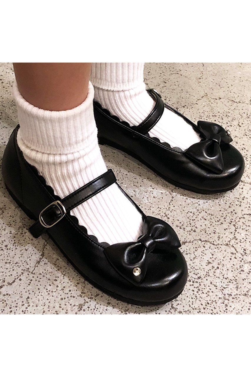 【ポプキンズ/POMPKINS / KIDS】の【KIDS】リボンストラップシューズ マットブラック 20 人気、トレンドファッション・服の通販 founy(ファニー) 　ファッション　Fashion　キッズファッション　Fashion for Kids　シューズ　Shoes, Footwear　ストラップシューズ　Strap Shoes, Mary Janes　ストーン　Stone, Gem-Like　ソックス　Socks, Hosiery　フォーマル　Formal, Dressy　フリル　Frill, Ruffle　ラグジュアリー　Luxury, Elegant　リボン　Ribbon, Bow　ワンポイント　One Point, Statement Accent　other-6|ID: prp329100003169315 ipo3291000000036191461