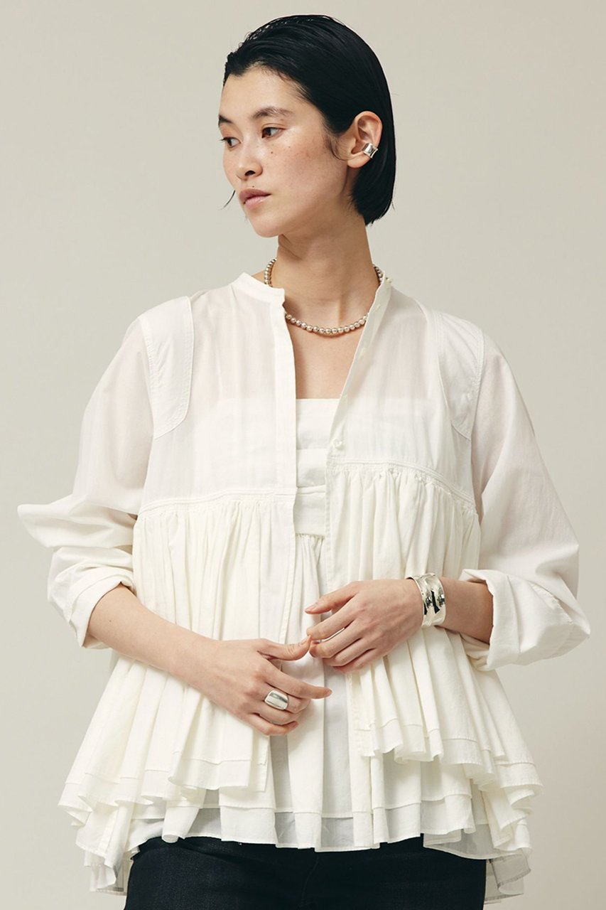 【カレンソロジー/Curensology】のレイヤードギャザーブラウス 人気、トレンドファッション・服の通販 founy(ファニー) 　ファッション　Fashion　レディースファッション　Fashion for Women　トップス・カットソー　Cut & Sew Tops　シャツ・ブラウス・オフィスカジュアル　Elegant Blouses & Button-Ups　ギャザー　Gathered, Ruffled　シンプル　Simple, Minimal　スリーブ　Sleeve, Long Sleeve / Short Sleeve　デニム　Denim, Jeans Material　バランス　Balance, Style Balance　ロング　Long, Long-Length　夏　Summer　春　Spring　S/S・春夏　SS, Spring/Summer, Warm Season　 other-1|ID: prp329100003192833 ipo3291000000035653309