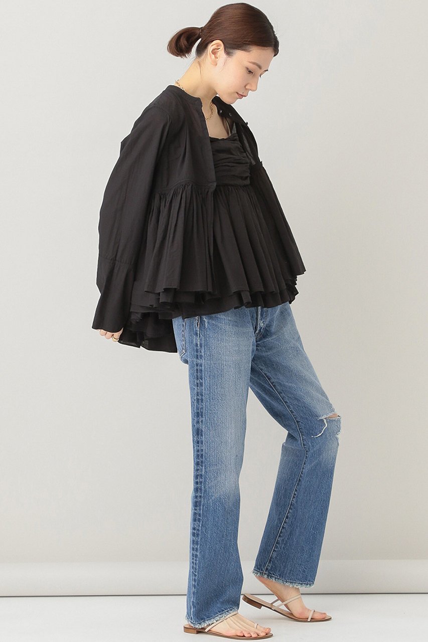 【カレンソロジー/Curensology】のレイヤードギャザーブラウス 人気、トレンドファッション・服の通販 founy(ファニー) 　ファッション　Fashion　レディースファッション　Fashion for Women　トップス・カットソー　Cut & Sew Tops　シャツ・ブラウス・オフィスカジュアル　Elegant Blouses & Button-Ups　ギャザー　Gathered, Ruffled　シンプル　Simple, Minimal　スリーブ　Sleeve, Long Sleeve / Short Sleeve　デニム　Denim, Jeans Material　バランス　Balance, Style Balance　ロング　Long, Long-Length　夏　Summer　春　Spring　S/S・春夏　SS, Spring/Summer, Warm Season　other-2|ID: prp329100003192833 ipo3291000000035653313