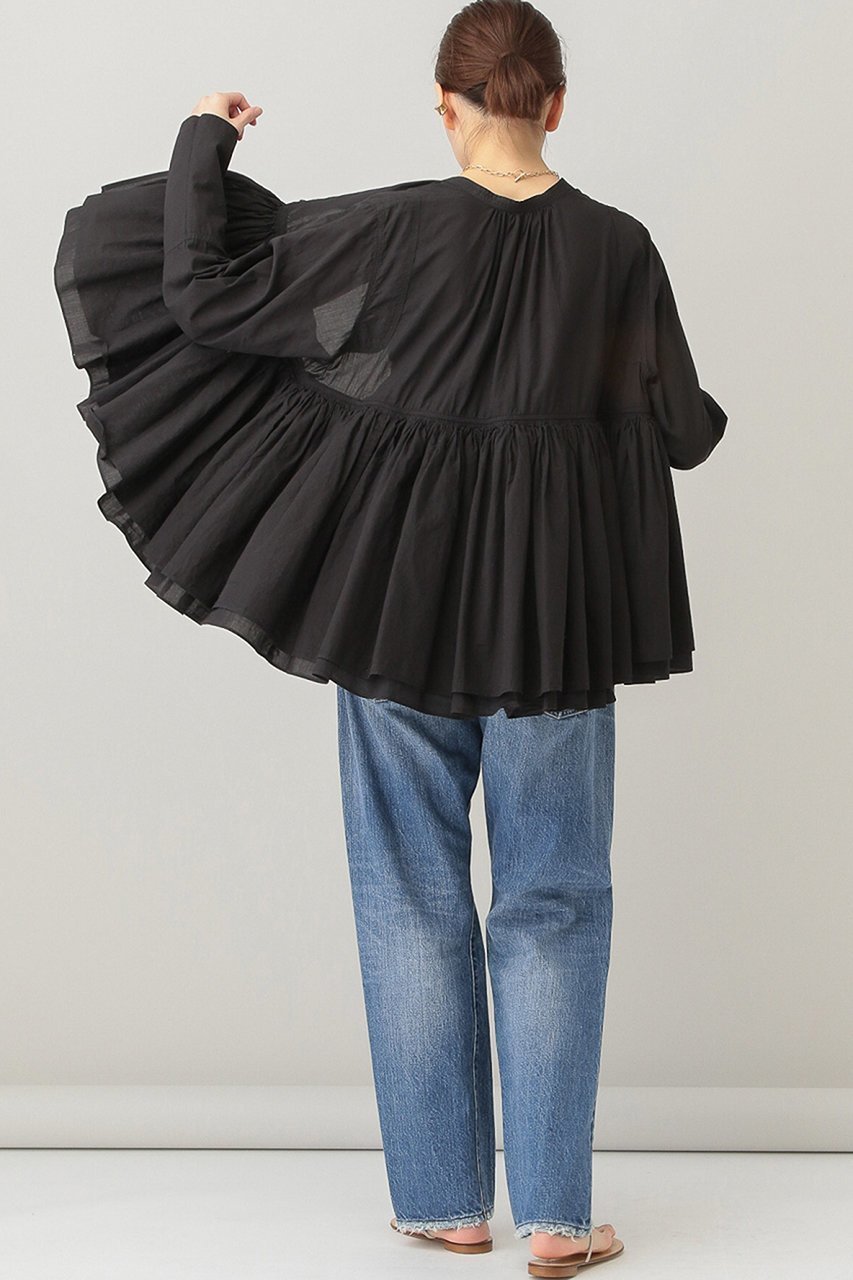 【カレンソロジー/Curensology】のレイヤードギャザーブラウス 人気、トレンドファッション・服の通販 founy(ファニー) 　ファッション　Fashion　レディースファッション　Fashion for Women　トップス・カットソー　Cut & Sew Tops　シャツ・ブラウス・オフィスカジュアル　Elegant Blouses & Button-Ups　ギャザー　Gathered, Ruffled　シンプル　Simple, Minimal　スリーブ　Sleeve, Long Sleeve / Short Sleeve　デニム　Denim, Jeans Material　バランス　Balance, Style Balance　ロング　Long, Long-Length　夏　Summer　春　Spring　S/S・春夏　SS, Spring/Summer, Warm Season　other-3|ID: prp329100003192833 ipo3291000000035653316