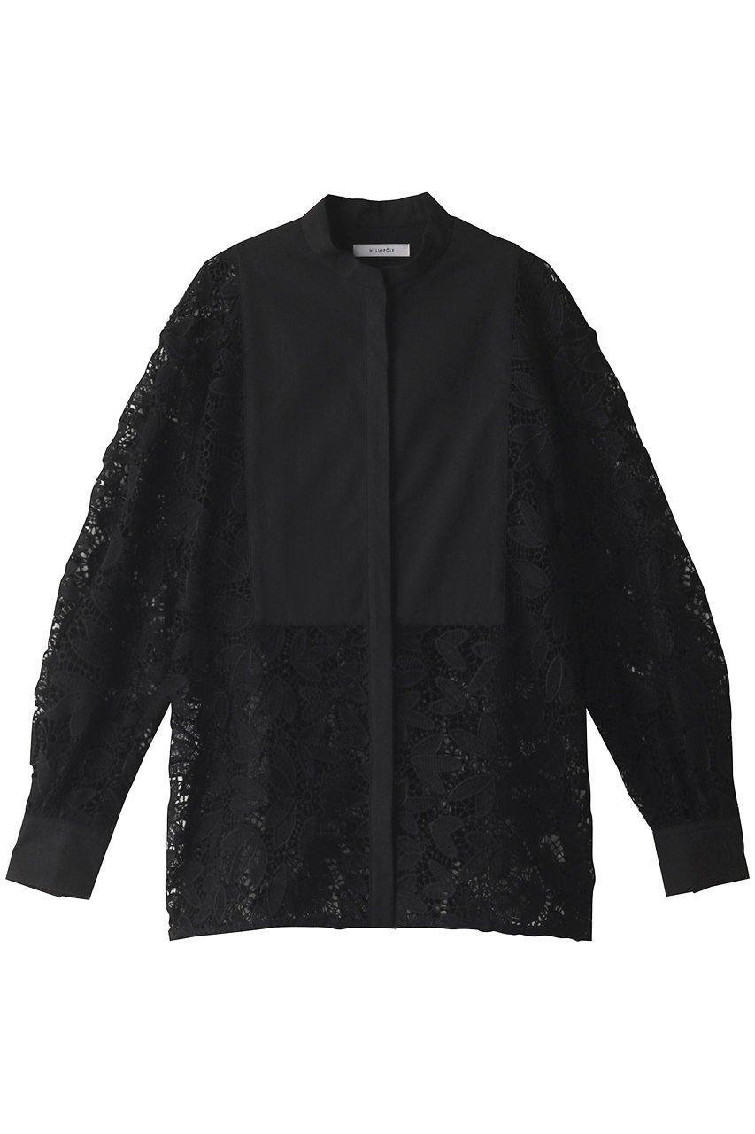 【エリオポール/heliopole】のレースシャツ w/starched bosom インテリア・キッズ・メンズ・レディースファッション・服の通販 founy(ファニー) 　ファッション　Fashion　レディースファッション　Fashion for Women　トップス・カットソー　Cut & Sew Tops　シャツ・ブラウス・オフィスカジュアル　Elegant Blouses & Button-Ups　コンビ　Combo, Combination Style　シアー　Sheer, See-Through　スリーブ　Sleeve, Long Sleeve / Short Sleeve　リーフ　Leaf, Botanical Leaf　レース　Lace, Lace Fabric　ロング　Long, Long-Length　ブラック|ID: prp329100003217745 ipo3291000000036878363