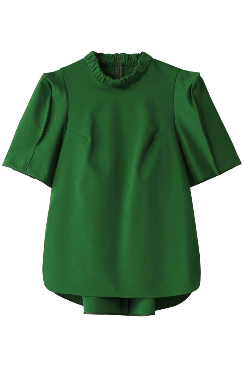 【ランバン オン ブルー/LANVIN en Bleu】のポンチギャザーネックブラウス インテリア・キッズ・メンズ・レディースファッション・服の通販 founy(ファニー) 　ファッション　Fashion　レディースファッション　Fashion for Women　トップス・カットソー　Cut & Sew Tops　シャツ・ブラウス・オフィスカジュアル　Elegant Blouses & Button-Ups　ギャザー　Gathered, Ruffled　ショート　Short, Short Length　スタンド　Stand Collar, Upright Stand　スリーブ　Sleeve, Long Sleeve / Short Sleeve　ハーフ　Half, Half-Length　ラウンド　Round, Round Neck　グリーン|ID: prp329100003220823 ipo3291000000036060294