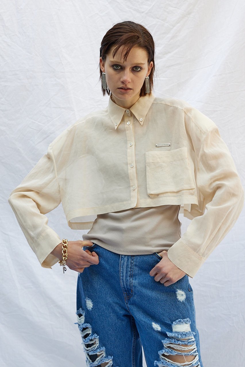 【プランク プロジェクト/PRANK PROJECT】のコットンオーガンジーオーバーショルダーシャツ / Cotton Organzy Over Shoulder Shirt 人気、トレンドファッション・服の通販 founy(ファニー) ファッション Fashion レディースファッション Fashion for Women トップス・カットソー Cut & Sew Tops シャツ・ブラウス・オフィスカジュアル Elegant Blouses & Button-Ups インナー Innerwear オーガンジー Organza Fabric ショート Short, Short Length スリーブ Sleeve, Long Sleeve / Short Sleeve マニッシュ Mannish, Boyish メタル Metal, Metal Parts ロング Long, Long-Length 夏 Summer 羽織 Haori, Light Jacket other-7|ID: prp329100003248081 ipo3291000000032937914