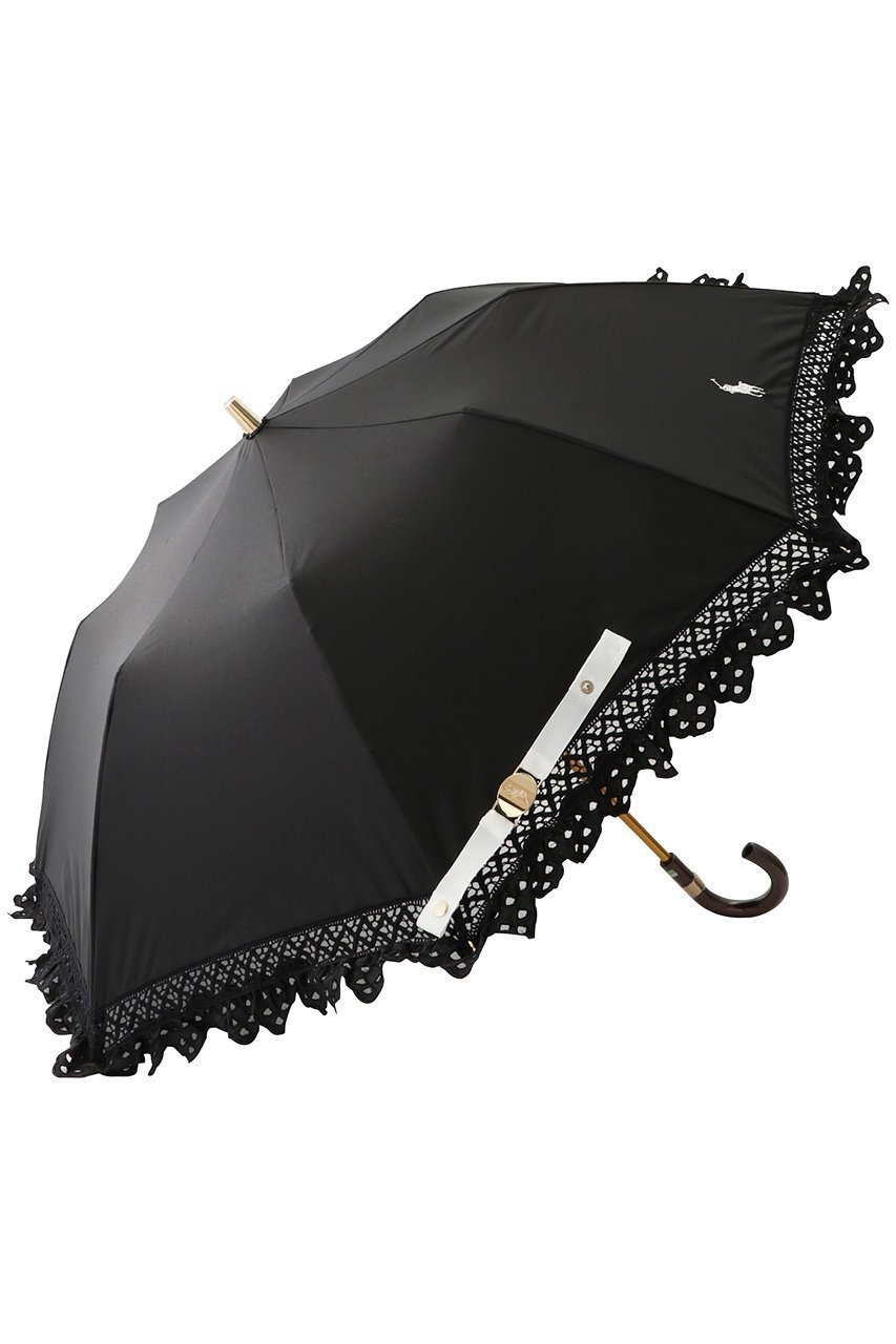 【ポロラルフローレン/POLO RALPH LAUREN】の晴雨兼用エンブロイダリーフリル楽折傘 インテリア・キッズ・メンズ・レディースファッション・服の通販 founy(ファニー) 　ファッション　Fashion　レディースファッション　Fashion for Women　レイングッズ・傘・晴雨兼用傘　Umbrellas & Rain Gear　ウッド　Wooden Design　スカラップ　Scallop, Scalloped Edge　ハンカチ　Handkerchief, Hanky　フリル　Frill, Ruffle　モダン　Modern, Contemporary　レース　Lace, Lace Fabric　ワンポイント　One Point, Statement Accent　エレガント 上品　Elegant　傘　Umbrella, Parasol　夏　Summer　時計　Watch, Wristwatch　ブラック|ID: prp329100003250049 ipo3291000000032864264
