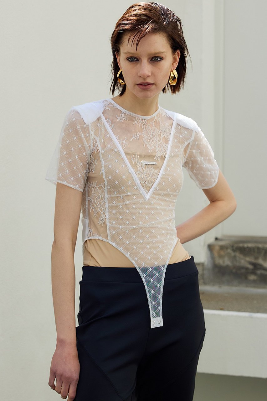 【プランク プロジェクト/PRANK PROJECT】のコンビチュールボディスーツ / Combi Tulle Bodysuit インテリア・キッズ・メンズ・レディースファッション・服の通販 founy(ファニー) ファッション Fashion レディースファッション Fashion for Women トップス・カットソー Cut & Sew Tops シャツ・ブラウス・オフィスカジュアル Elegant Blouses & Button-Ups ロングTシャツ・Tシャツ Longline T-Shirts & Tees カットソー・ベーシックTシャツ Cut-and-Sewn Tops / Stretch Tees & Basics おすすめ Recommended / Our Picks コンパクト Compact, Small Size ショート Short, Short Length ストレッチ Stretch, Stretchy Fabric スリーブ Sleeve, Long Sleeve / Short Sleeve スーツ Suit, Formalwear デニム Denim, Jeans Material レース Lace, Lace Fabric ワイド Wide, Wide Fit WHT(ホワイト)|ID: prp329100003269116 ipo3291000000036794802