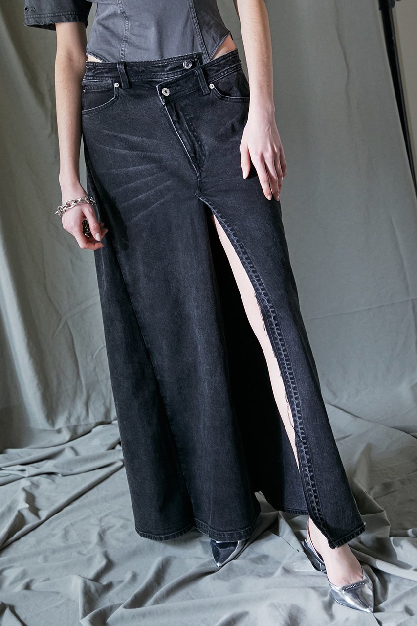 【プランク プロジェクト/PRANK PROJECT】のツイストレイヤードデニム / Twisted Layered Denim インテリア・キッズ・メンズ・レディースファッション・服の通販 founy(ファニー) 　ファッション　Fashion　レディースファッション　WOMEN　スカート　Skirt　ロングスカート　Long Skirt　おすすめ　Recommend　ショート　Short　スリット　Slit　センター　Center　デニム　Denim　ドッキング　Docking　ロング　Long　BLK(ブラック)|ID: prp329100003271512 ipo3291000000021899544