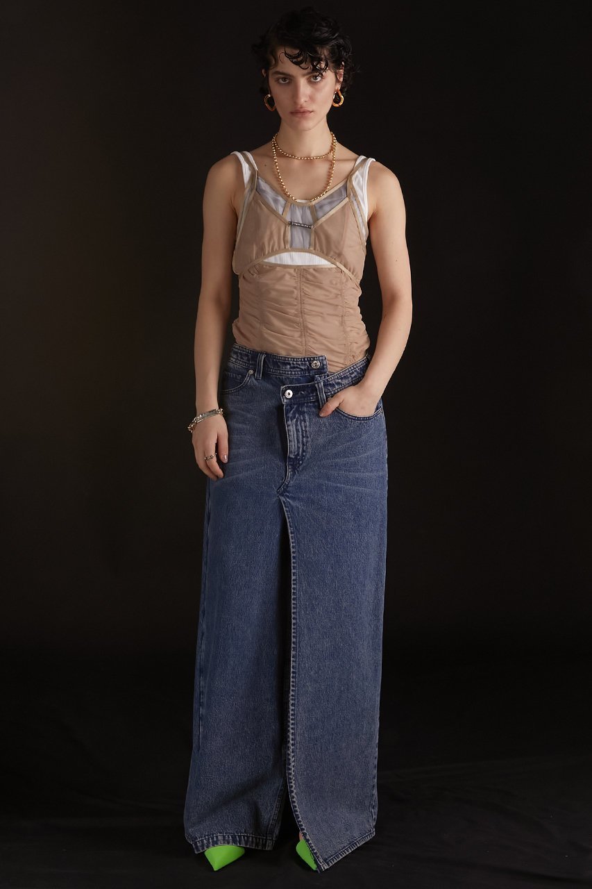 【プランク プロジェクト/PRANK PROJECT】のツイストレイヤードデニム / Twisted Layered Denim 人気、トレンドファッション・服の通販 founy(ファニー) 　ファッション　Fashion　レディースファッション　Fashion for Women　スカート　Skirts　ロングスカート　Long Skirts / Maxi & Midi Skirts　おすすめ　Recommended / Our Picks　ショート　Short, Short Length　スリット　Slit, Slit Detail　センター　Center, Center Line　デニム　Denim, Jeans Material　ドッキング　Docking, Mixed Material　ロング　Long, Long-Length　other-8|ID: prp329100003271512 ipo3291000000035814459