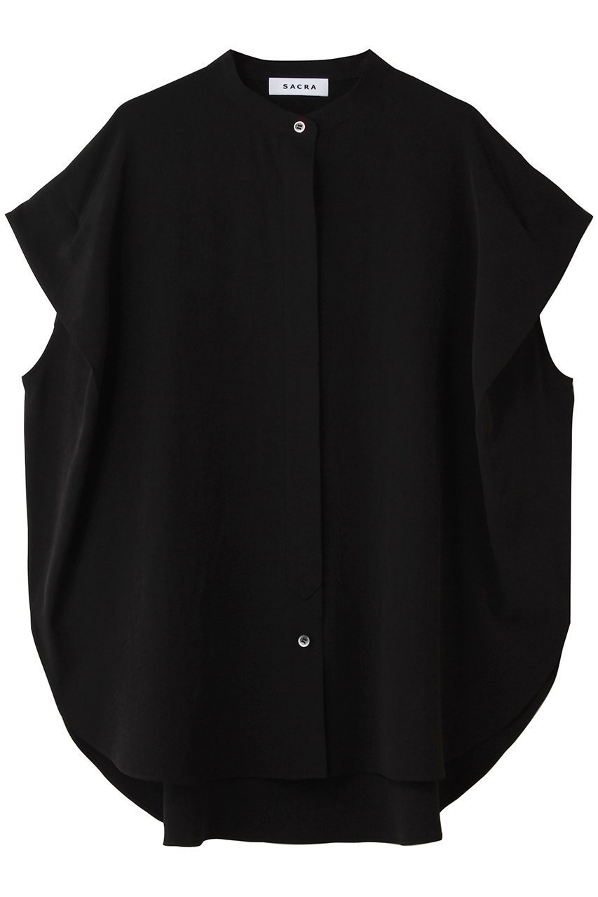 【サクラ/SACRA】のトリアセマイクロクレープブラウス インテリア・キッズ・メンズ・レディースファッション・服の通販 founy(ファニー) 　ファッション　Fashion　レディースファッション　Fashion for Women　トップス・カットソー　Cut & Sew Tops　シャツ・ブラウス・オフィスカジュアル　Elegant Blouses & Button-Ups　おすすめ　Recommended / Our Picks　ショート　Short, Short Length　シルク　Silk, 100% Silk　スリーブ　Sleeve, Long Sleeve / Short Sleeve　フロント　Front, Front Design　エレガント 上品　Elegant　ブラック|ID: prp329100003273525 ipo3291000000036839693