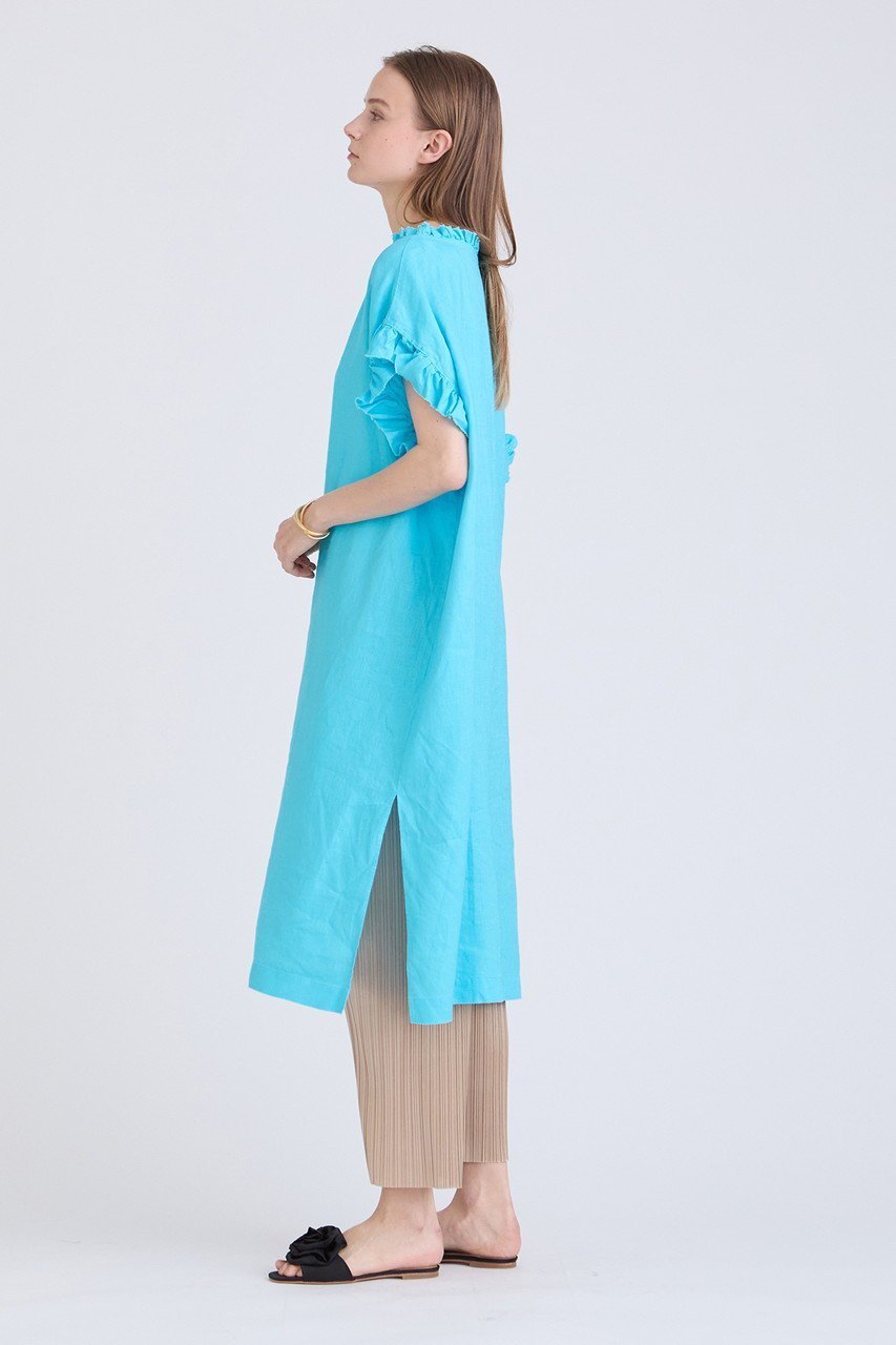 【ハウス オブ ロータス/HOUSE OF LOTUS】のリネンフリルワンピース 人気、トレンドファッション・服の通販 founy(ファニー) 　ファッション　Fashion　レディースファッション　Fashion for Women　ワンピース　Dresses　チュニック　Tunic Tops & Dresses　おすすめ　Recommended / Our Picks　スリット　Slit, Slit Detail　チュニック　Tunic, Long Top　フリル　Frill, Ruffle　フリンジ　Fringe, Tassel　今季　This Season, Current Season　other-7|ID: prp329100003282037 ipo3291000000032917599