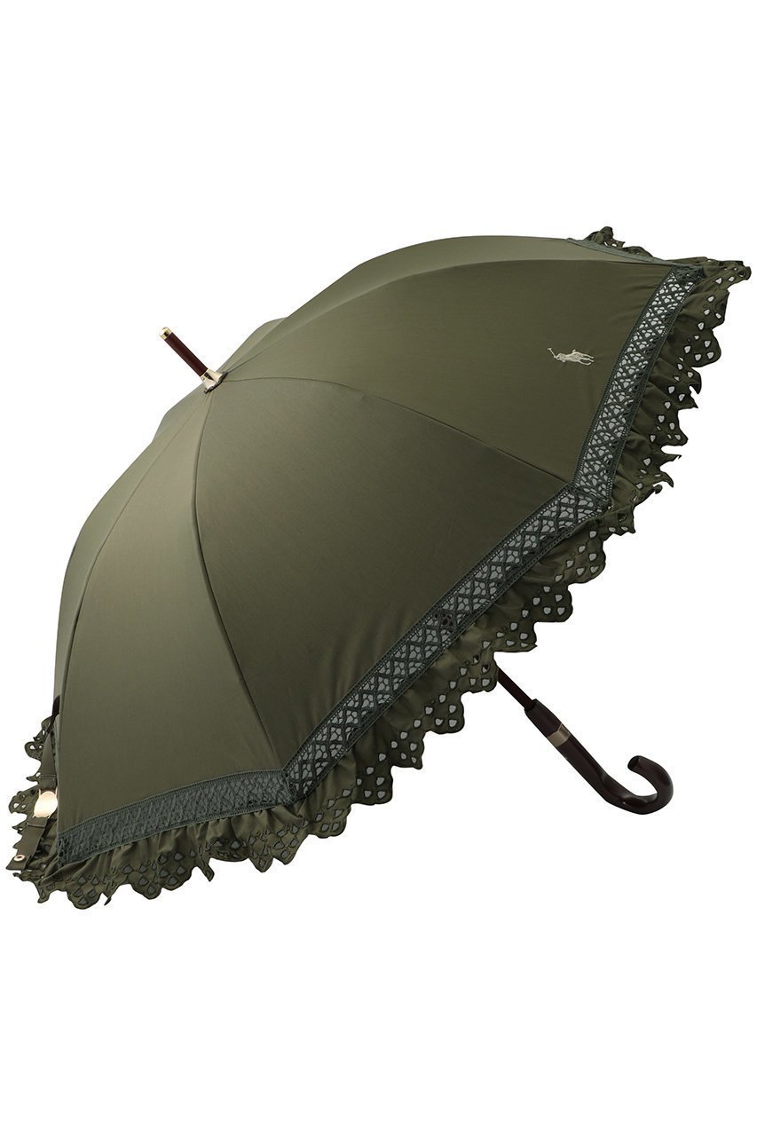 【ポロラルフローレン/POLO RALPH LAUREN】の晴雨兼用エンブロイダリーフリルショート傘 インテリア・キッズ・メンズ・レディースファッション・服の通販 founy(ファニー) 　ファッション　Fashion　レディースファッション　Fashion for Women　レイングッズ・傘・晴雨兼用傘　Umbrellas & Rain Gear　ウッド　Wooden Design　シアー　Sheer, See-Through　ハンカチ　Handkerchief, Hanky　フリル　Frill, Ruffle　レース　Lace, Lace Fabric　ワンポイント　One Point, Statement Accent　エレガント 上品　Elegant　傘　Umbrella, Parasol　時計　Watch, Wristwatch　カーキ|ID: prp329100003291352 ipo3291000000032864835