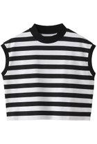 【スリー ドッツ/three dots】のビックストライプ フレンチスリーブTシャツ ブラック×ホワイト|ID: prp329100003311397 ipo3291000000035891301