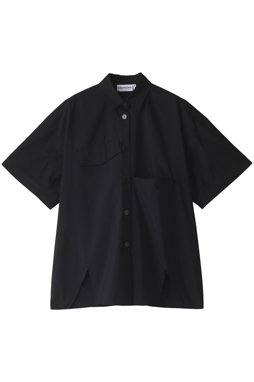 【ナゴンスタンス/nagonstans】のタイプライター アシンメ 5分 SH/シャツ インテリア・キッズ・メンズ・レディースファッション・服の通販 founy(ファニー) 　ファッション　Fashion　レディースファッション　Fashion for Women　トップス・カットソー　Cut & Sew Tops　シャツ・ブラウス・オフィスカジュアル　Elegant Blouses & Button-Ups　おすすめ　Recommended / Our Picks　アシンメトリー　Asymmetrical Style　ショート　Short, Short Length　スリーブ　Sleeve, Long Sleeve / Short Sleeve　セットアップ　Set-Up, Coordinated Outfit　タイプライター　Typewriter Fabric, Crisp Cotton　フロント　Front, Front Design　ポケット　Pocket, Pocket Detail　切替　Switching, Contrast Panel　Black|ID: prp329100003313624 ipo3291000000036726074