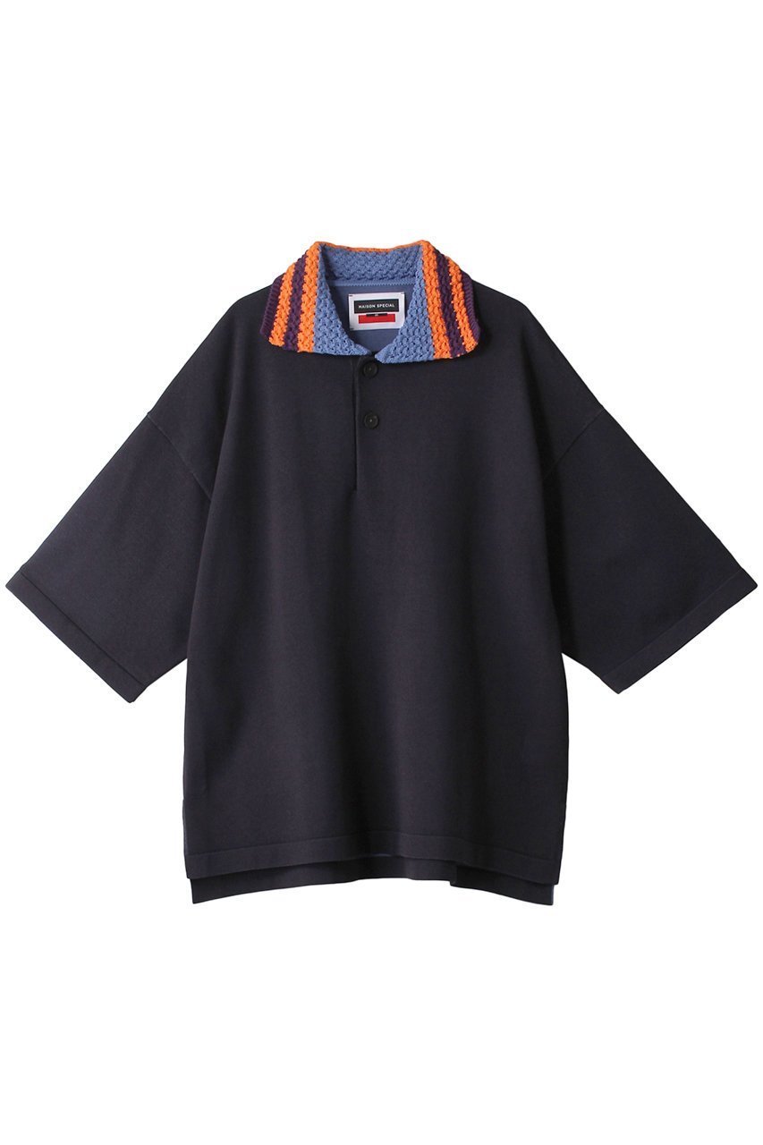 【メゾンスペシャル/MAISON SPECIAL】の【UNISEX】プライムオーバー クロシェライクカラー プレーティングニットポロシャツ インテリア・キッズ・メンズ・レディースファッション・服の通販 founy(ファニー) 　ファッション　Fashion　レディースファッション　WOMEN　トップス・カットソー　Tops/Tshirt　ニット　Knit Tops　シャツ/ブラウス　Shirts/Blouses　ロング / Tシャツ　T-Shirts　ポロシャツ　Polo Shirts　カットソー　Cut and Sewn　ユニセックス　Unisex　ショート　Short　スリーブ　Sleeve　ボーダー　Border　ポロシャツ　Polo Shirt　NVY(ネイビー)|ID: prp329100003335785 ipo3291000000022235839