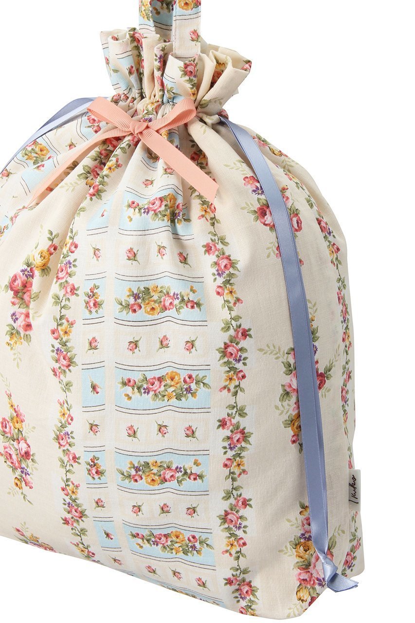 【イクコ/IKUKO】のシングルガーゼ花柄プリント巾着バッグ 人気、トレンドファッション・服の通販 founy(ファニー) 　ファッション　Fashion　レディースファッション　Fashion for Women　バッグ　Bags　ポーチ&ミニバッグ　Pouches & Mini Bags　エレガント 上品　Elegant　プリント　Print, Printed Pattern　ポーチ　Pouch, Small Case　リボン　Ribbon, Bow　巾着　Drawstring Bag, Kinchaku　旅行　Travel　other-4|ID: prp329100003341139 ipo3291000000032862502