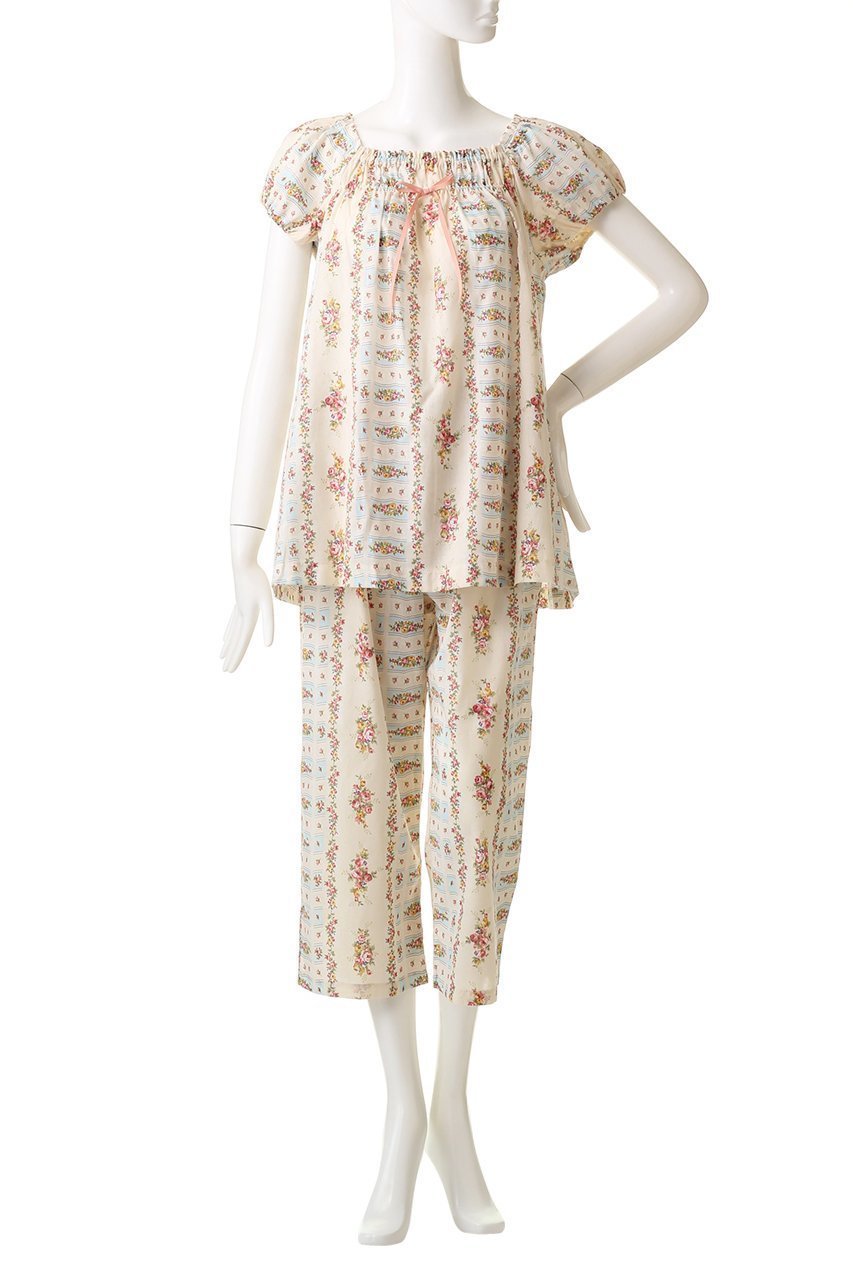 【イクコ/IKUKO】のシングルガーゼ花柄プリントパフスリーブパジャマ 人気、トレンドファッション・服の通販 founy(ファニー) 　ファッション　Fashion　レディースファッション　WOMEN　スリーブ　Sleeve　パジャマ　Pajamas　フェミニン　Feminine　プリント　Print　リボン　Ribbon　other-2|ID: prp329100003347177 ipo3291000000031407593