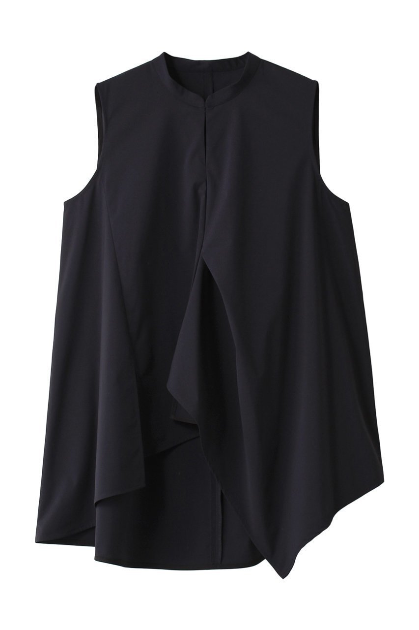 【ランバン オン ブルー/LANVIN en Bleu】のアシンメヘムスキッパーブラウス インテリア・キッズ・メンズ・レディースファッション・服の通販 founy(ファニー) 　ファッション　Fashion　レディースファッション　Fashion for Women　トップス・カットソー　Cut & Sew Tops　キャミソール&ノースリーブ　Camisoles & Sleeveless Tops　シャツ・ブラウス・オフィスカジュアル　Elegant Blouses & Button-Ups　アシンメトリー　Asymmetrical Style　ノースリーブ　Sleeveless, No-Sleeve　ファブリック　Fabric, Textile　ヘムライン　Hemline, Bottom Cut　ネイビー|ID: prp329100003417107 ipo3291000000032908608