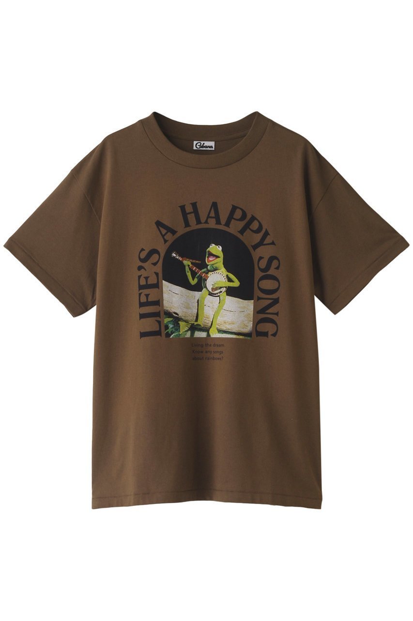 【カバナ/Cabana】の【Kermit the Frog】LIFE S A HAPPY SONG Tシャツ インテリア・キッズ・メンズ・レディースファッション・服の通販 founy(ファニー) 　ファッション　Fashion　レディースファッション　WOMEN　トップス・カットソー　Tops/Tshirt　シャツ/ブラウス　Shirts/Blouses　ロング / Tシャツ　T-Shirts　カットソー　Cut and Sewn　キャラクター　コレクション　ショート　スリーブ　プリント　ブラウン|ID: prp329100003419451 ipo3291000000022684649