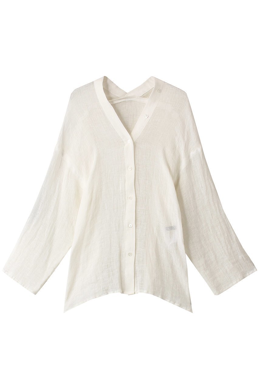 【エリオポール/heliopole】のCRUNCHY LINEN Vネックシャツ インテリア・キッズ・メンズ・レディースファッション・服の通販 founy(ファニー) 　ファッション　Fashion　レディースファッション　Fashion for Women　トップス・カットソー　Cut & Sew Tops　シャツ・ブラウス・オフィスカジュアル　Elegant Blouses & Button-Ups　Vネックトップス　V-Neck Tops / V-Cut Neckline Shirts　シアー　Sheer, See-Through　スリーブ　Sleeve, Long Sleeve / Short Sleeve　トレンド　Trend, Trending Now　リネン　Linen, Linen Fabric　ロング　Long, Long-Length　ホワイト|ID: prp329100003422201 ipo3291000000036060267