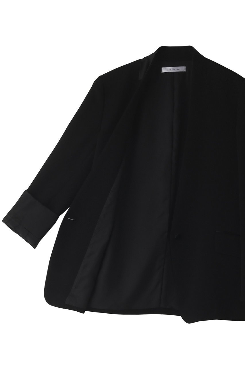 【コルピエロ/Col Pierrot】のブラックシングルジャケット 人気、トレンドファッション・服の通販 founy(ファニー) 　ファッション　Fashion　レディースファッション　Fashion for Women　アウター　Coat / Outerwear Collection　レディースジャケット・軽アウター　Jackets　インナー　Innerwear　サテン　Satin, Glossy Fabric　シンプル　Simple, Minimal　ジャケット　Jacket, Outerwear　ジョーゼット　Georgette, Semi-Sheer Fabric　ビジネス 仕事 通勤　Business / Work / Commuting　other-6|ID: prp329100003422236 ipo3291000000032966505