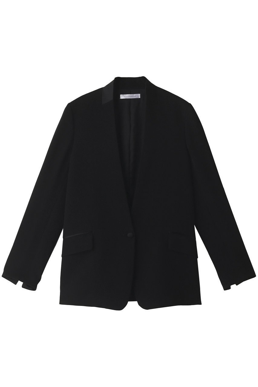 【コルピエロ/Col Pierrot】のブラックシングルジャケット インテリア・キッズ・メンズ・レディースファッション・服の通販 founy(ファニー) 　ファッション　Fashion　レディースファッション　Fashion for Women　アウター　Coat / Outerwear Collection　レディースジャケット・軽アウター　Jackets　インナー　Innerwear　サテン　Satin, Glossy Fabric　シンプル　Simple, Minimal　ジャケット　Jacket, Outerwear　ジョーゼット　Georgette, Semi-Sheer Fabric　ビジネス 仕事 通勤　Business / Work / Commuting　ブラック|ID: prp329100003422236 ipo3291000000035825762