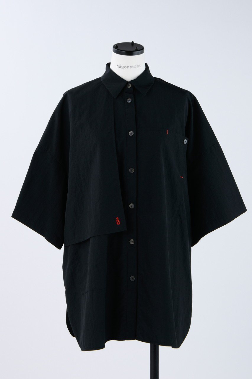 【ナゴンスタンス/nagonstans】のタスランウェザー3/4Sleeve SH/シャツ インテリア・キッズ・メンズ・レディースファッション・服の通販 founy(ファニー) 　ファッション　Fashion　レディースファッション　Fashion for Women　トップス・カットソー　Cut & Sew Tops　シャツ・ブラウス・オフィスカジュアル　Elegant Blouses & Button-Ups　アシンメトリー　Asymmetrical Style　ショート　Short, Short Length　スリーブ　Sleeve, Long Sleeve / Short Sleeve　リラックス　Relax, Relaxed Fit　Black|ID: prp329100003430945 ipo3291000000036060228