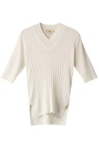 【エムダブリュー/MW】のシルク リブ Vネック ニット 人気、トレンドファッション・服の通販 founy(ファニー) ファッション Fashion レディースファッション Fashion for Women トップス・カットソー Cut & Sew Tops ニット Knit Tops & Sweaters カジュアルプルオーバー・ニットトップス Pullovers & Knit Tops / Casual Pullovers Vネックトップス V-Neck Tops / V-Cut Neckline Shirts なめらか Smooth, Silky Texture インナー Innerwear シルク Silk, 100% Silk シンプル Simple, Minimal ストライプ Stripe, Striped Pattern フィット Fit, Slim Fit 半袖 Short Sleeve, Half Sleeve thumbnail ホワイト|ID: prp329100003445480 ipo3291000000032933693