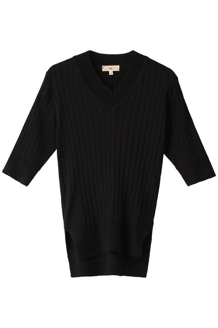 【エムダブリュー/MW】のシルク リブ Vネック ニット インテリア・キッズ・メンズ・レディースファッション・服の通販 founy(ファニー) 　ファッション　Fashion　レディースファッション　Fashion for Women　トップス・カットソー　Cut & Sew Tops　ニット　Knit Tops & Sweaters　カジュアルプルオーバー・ニットトップス　Pullovers & Knit Tops / Casual Pullovers　Vネックトップス　V-Neck Tops / V-Cut Neckline Shirts　なめらか　Smooth, Silky Texture　インナー　Innerwear　シルク　Silk, 100% Silk　シンプル　Simple, Minimal　ストライプ　Stripe, Striped Pattern　フィット　Fit, Slim Fit　半袖　Short Sleeve, Half Sleeve　ブラック|ID: prp329100003445480 ipo3291000000032933701