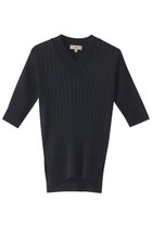 【エムダブリュー/MW】のシルク リブ Vネック ニット 人気、トレンドファッション・服の通販 founy(ファニー) ファッション Fashion レディースファッション Fashion for Women トップス・カットソー Cut & Sew Tops ニット Knit Tops & Sweaters カジュアルプルオーバー・ニットトップス Pullovers & Knit Tops / Casual Pullovers Vネックトップス V-Neck Tops / V-Cut Neckline Shirts なめらか Smooth, Silky Texture インナー Innerwear シルク Silk, 100% Silk シンプル Simple, Minimal ストライプ Stripe, Striped Pattern フィット Fit, Slim Fit 半袖 Short Sleeve, Half Sleeve thumbnail ネイビー|ID: prp329100003445480 ipo3291000000032933709