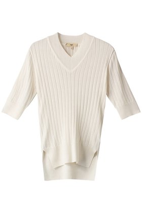【エムダブリュー/MW】のシルク リブ Vネック ニット 人気、トレンドファッション・服の通販 founy(ファニー) ファッション Fashion レディースファッション Fashion for Women トップス・カットソー Cut & Sew Tops ニット Knit Tops & Sweaters カジュアルプルオーバー・ニットトップス Pullovers & Knit Tops / Casual Pullovers Vネックトップス V-Neck Tops / V-Cut Neckline Shirts なめらか Smooth, Silky Texture インナー Innerwear シルク Silk, 100% Silk シンプル Simple, Minimal ストライプ Stripe, Striped Pattern フィット Fit, Slim Fit 半袖 Short Sleeve, Half Sleeve |ID:prp329100003445480