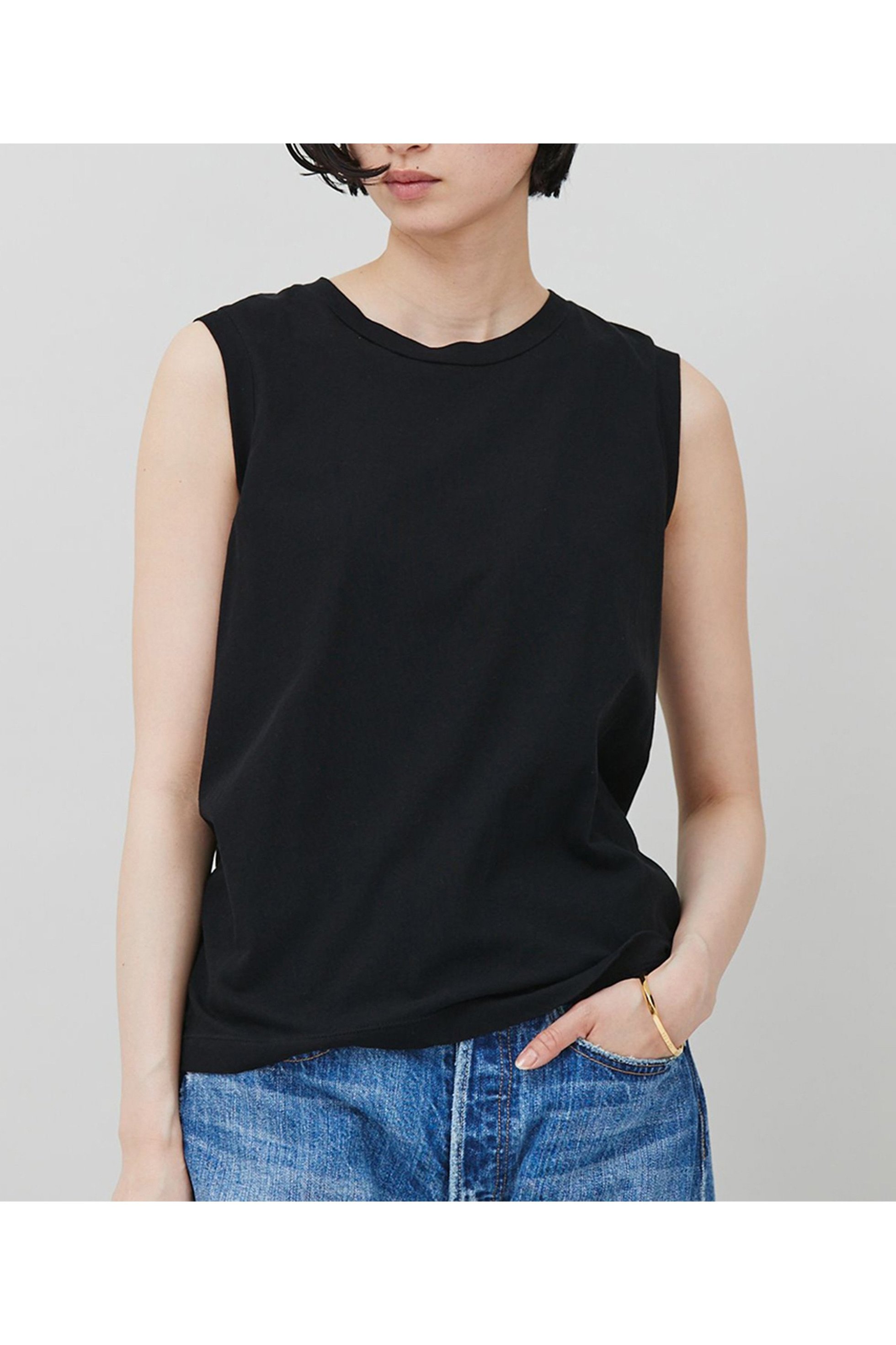 【カレンソロジー/Curensology】の5AWノースリーブTシャツ インテリア・キッズ・メンズ・レディースファッション・服の通販 founy(ファニー) 　ファッション　Fashion　レディースファッション　WOMEN　トップス・カットソー　Tops/Tshirt　キャミソール / ノースリーブ　No Sleeves　シャツ/ブラウス　Shirts/Blouses　ロング / Tシャツ　T-Shirts　カットソー　Cut and Sewn　インナー　Inner　キャミソール　Camisole　サロペット　Overalls　シンプル　Simple　タンク　Tank　デニム　Denim　ノースリーブ　No Sleeve　プレミアム　Premium　エレガント 上品　Elegant　再入荷　Restock/Back In Stock/Re Arrival　吸水　Water Absorption　ブラック|ID: prp329100003447824 ipo3291000000022829791